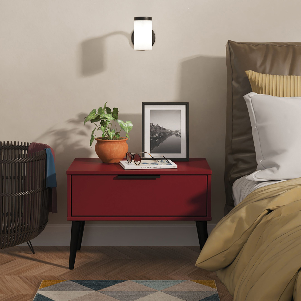 Crowndale Hong Kong Single Drawer Matt Red and Black Wide Side Table Ready Assembled Image 7