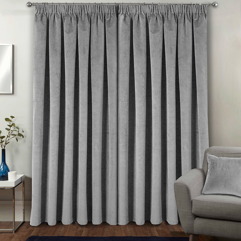 Enhanced Living Oxford Grey Thermal Blackout Pencil Pleat Velvet Single Door Curtain 168 x 214cm Image 4