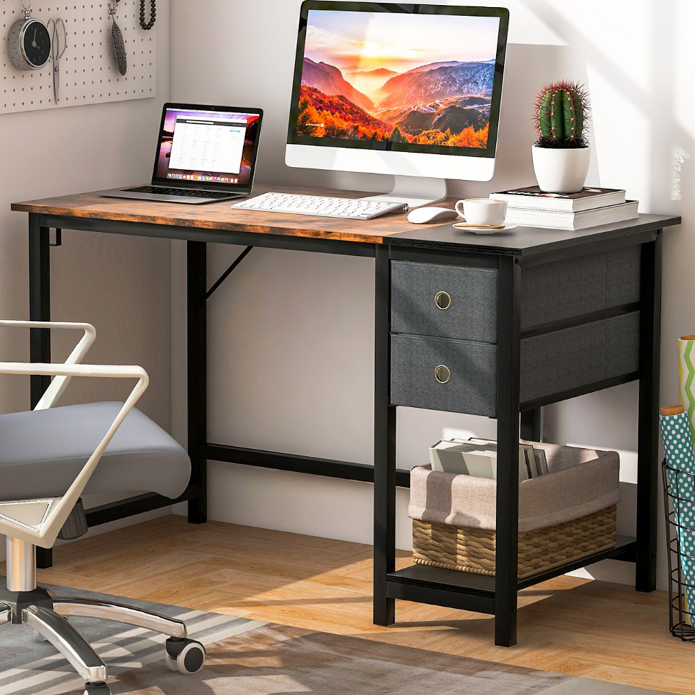 Costway 2 Drawer Office Desk with Hanging Hook Image 1