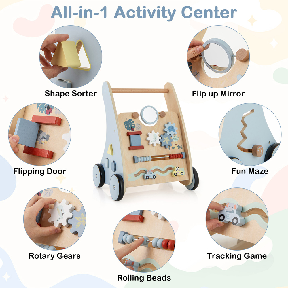 Costway Wooden Baby Walker with Multi Activity Learning Set Image 6