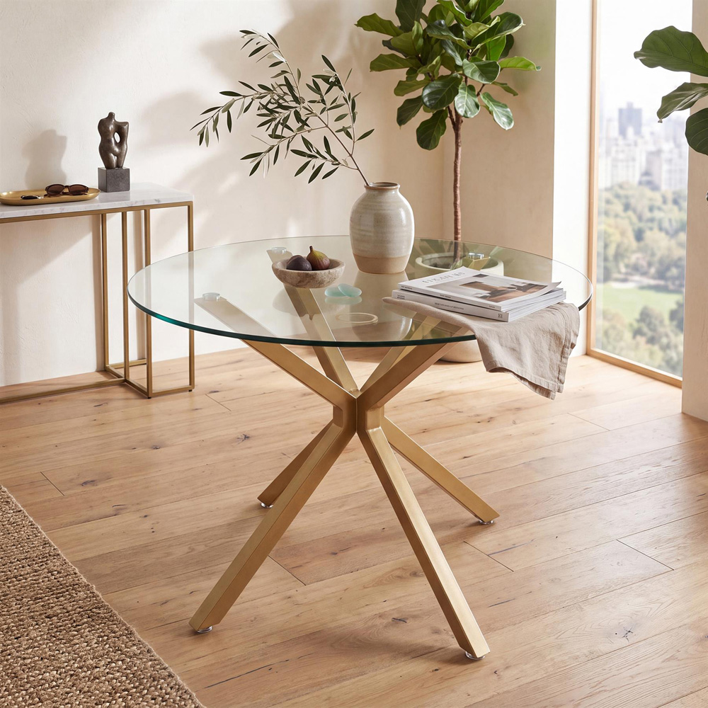 Kosy Koala 4 Seater Glass and Plastic Round Dining Table Set Oak Effect and Cream Image 4