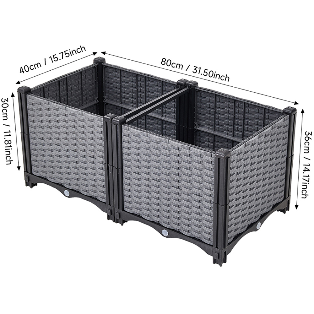 Living and Home Grey and Black Plastic Rattan Look Deep Raised Garden Bed 36 x 80 x 40cm Image 6