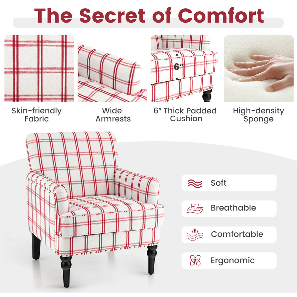 Costway Red Nailhead Trim Accent Chair Image 6