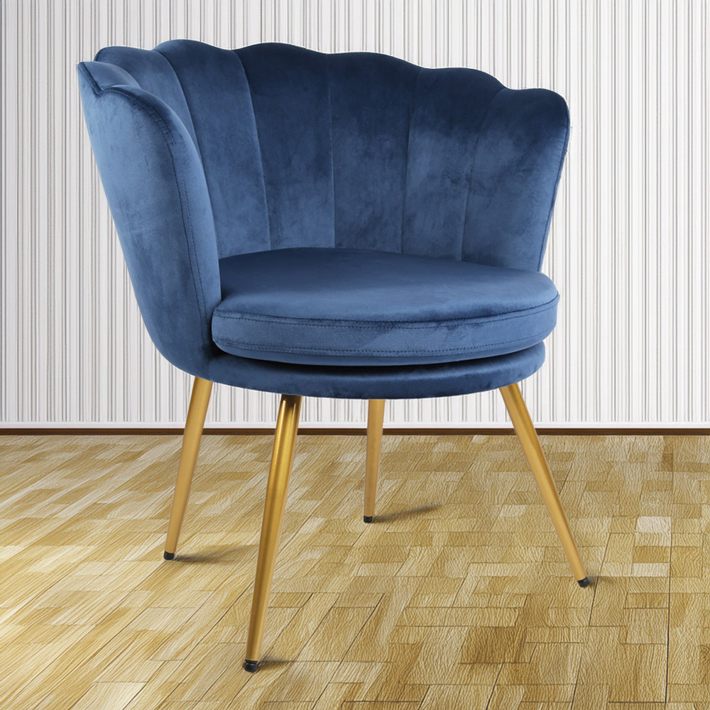 Flora Petal Back Accent Tub Chair Velvet Upholstery - Navy Image 1