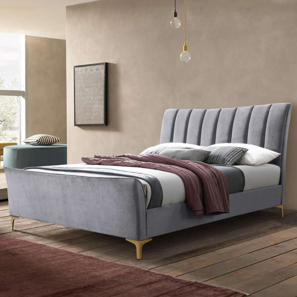Clover King Size Grey Velvet Bed Image 1