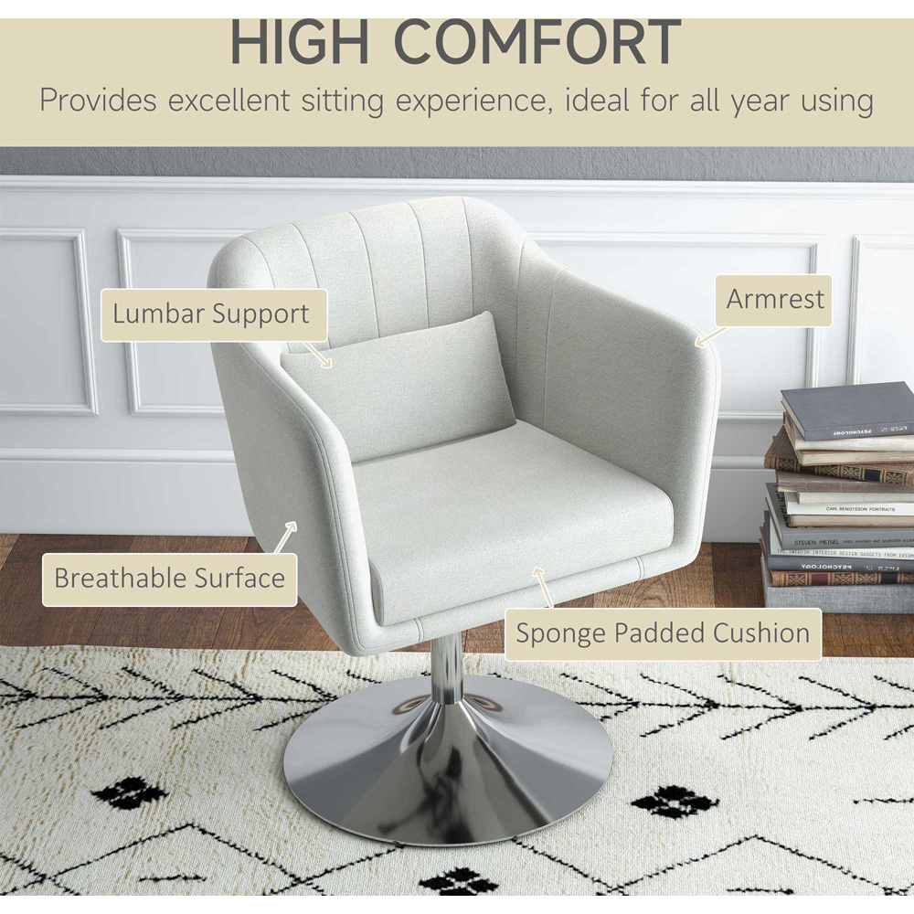 HOMCOM Cream White Linen Fabric Swivel Accent Chair Image 6