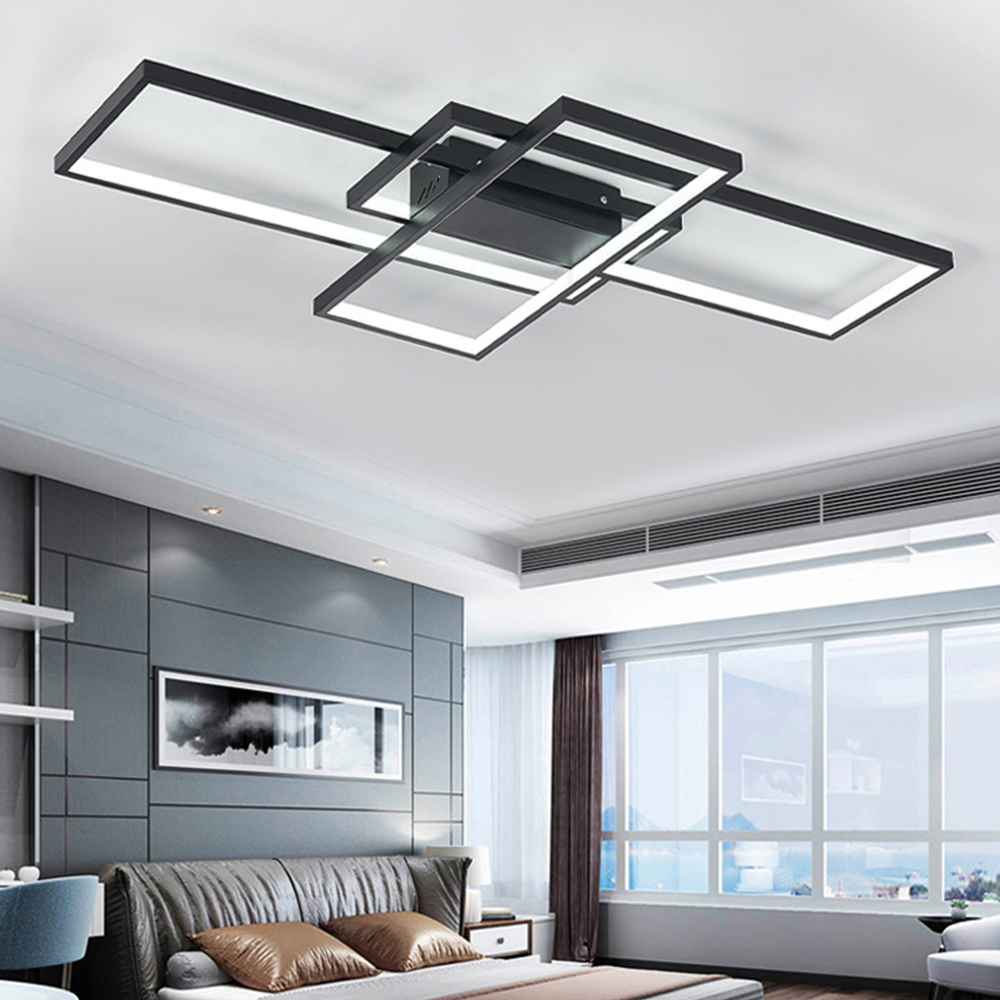 Living and Home 35 inch Rectangular Semi-Flush Ceiling Light Black Image 8