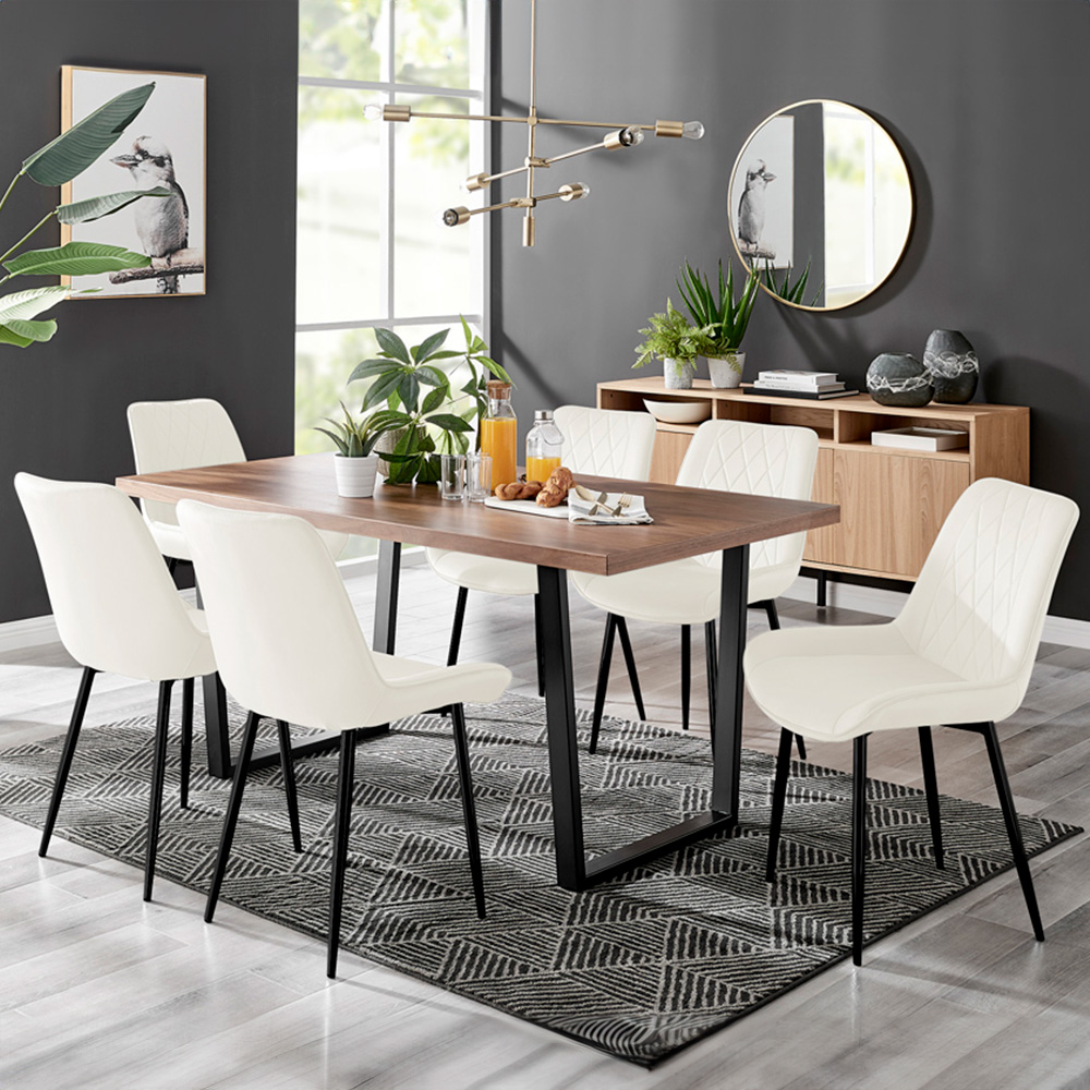 Furniturebox Solo Cesano 6 Seater Dining Set Brown Cream and Black Image 1