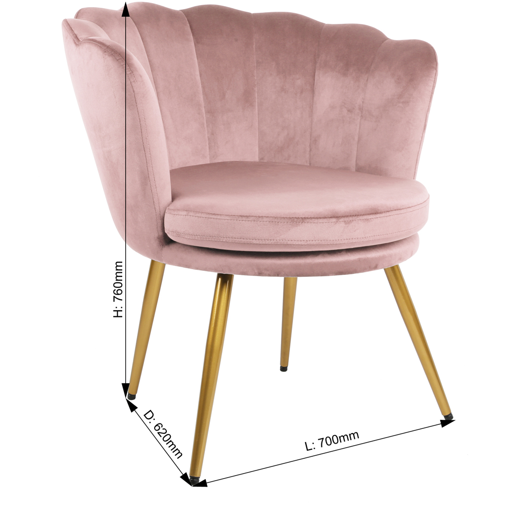 Flora Petal Back Accent Tub Chair Velvet Upholstery - Light Pink Image 7