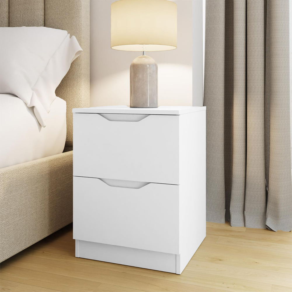FWStyle Luno 2 Drawer White Modern Bedside Table Image 6
