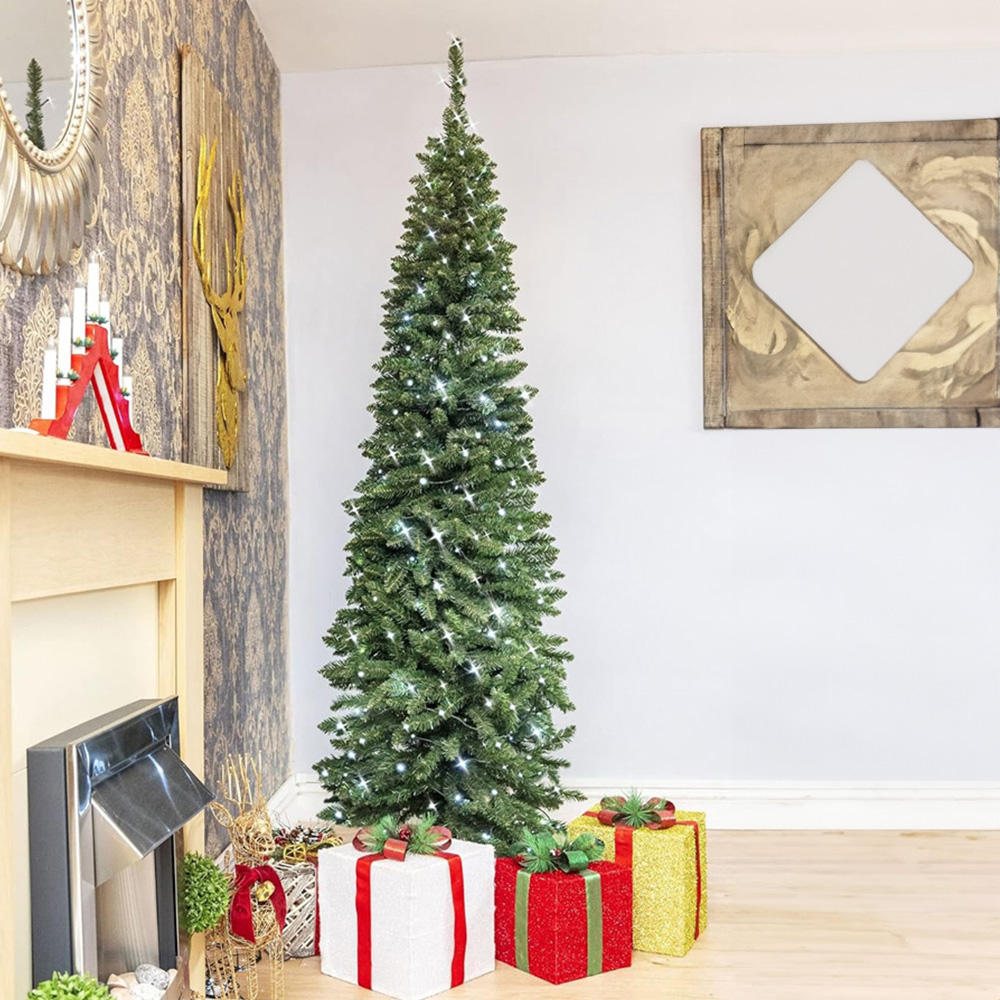 Shatchi Cool White LED Pre-Lit Slim Pencil Artificial Christmas Tree 7ft Image 2