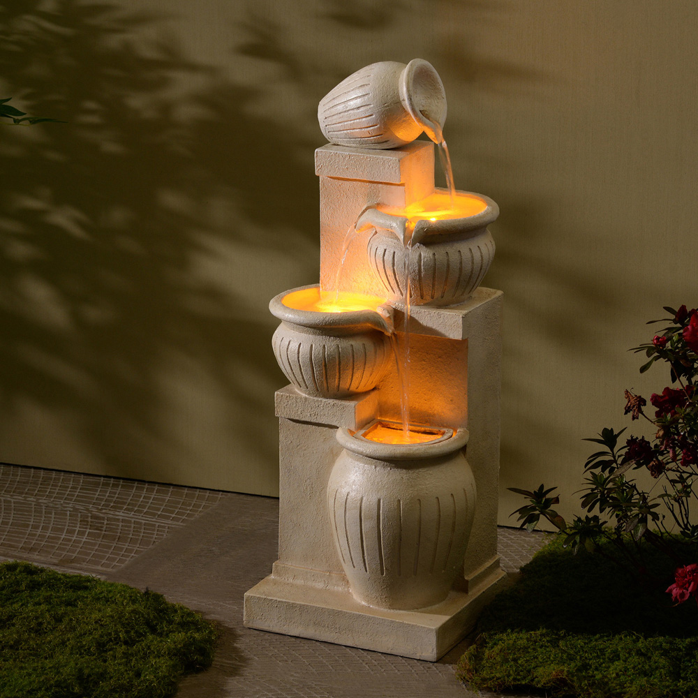 Teamson Home Natural 4-Tier Vertical Texture Cascading Bowl Outdoor Fountain 28.5 inch Image 2