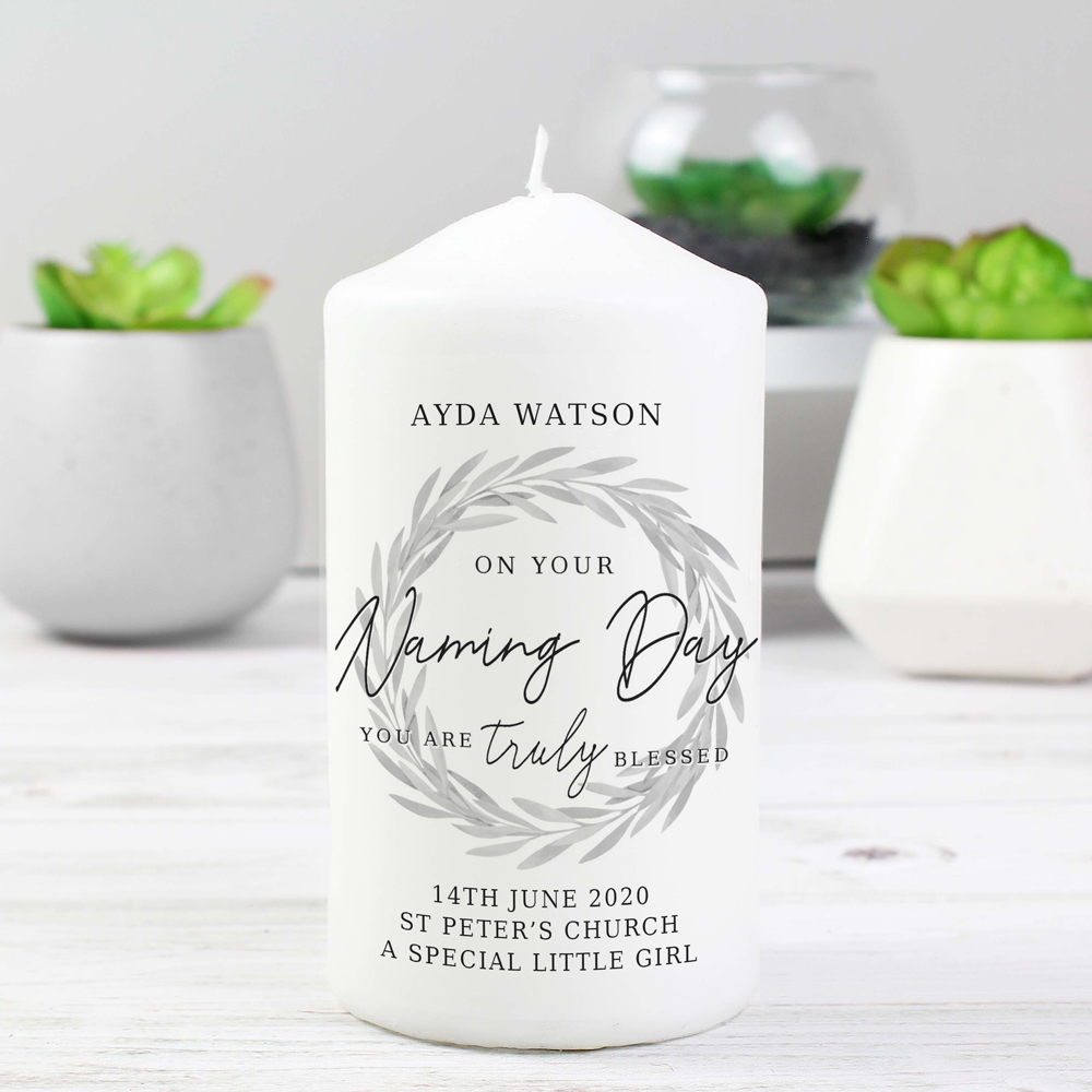Personalised Memento Personalised Truly Blessed Naming Day Pillar Candle Image 2