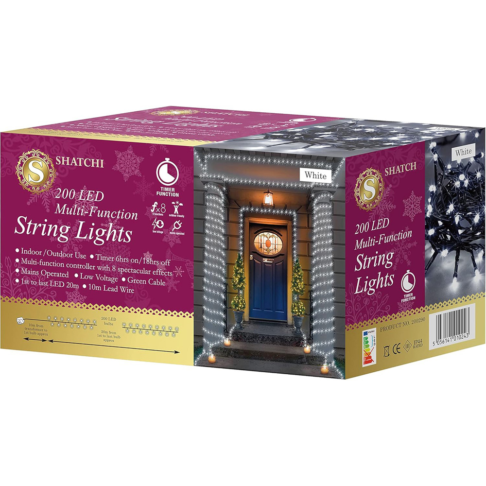 Shatchi 200 Cool White LED Multifunction Outdoor String Fairy Light 20m Image 2
