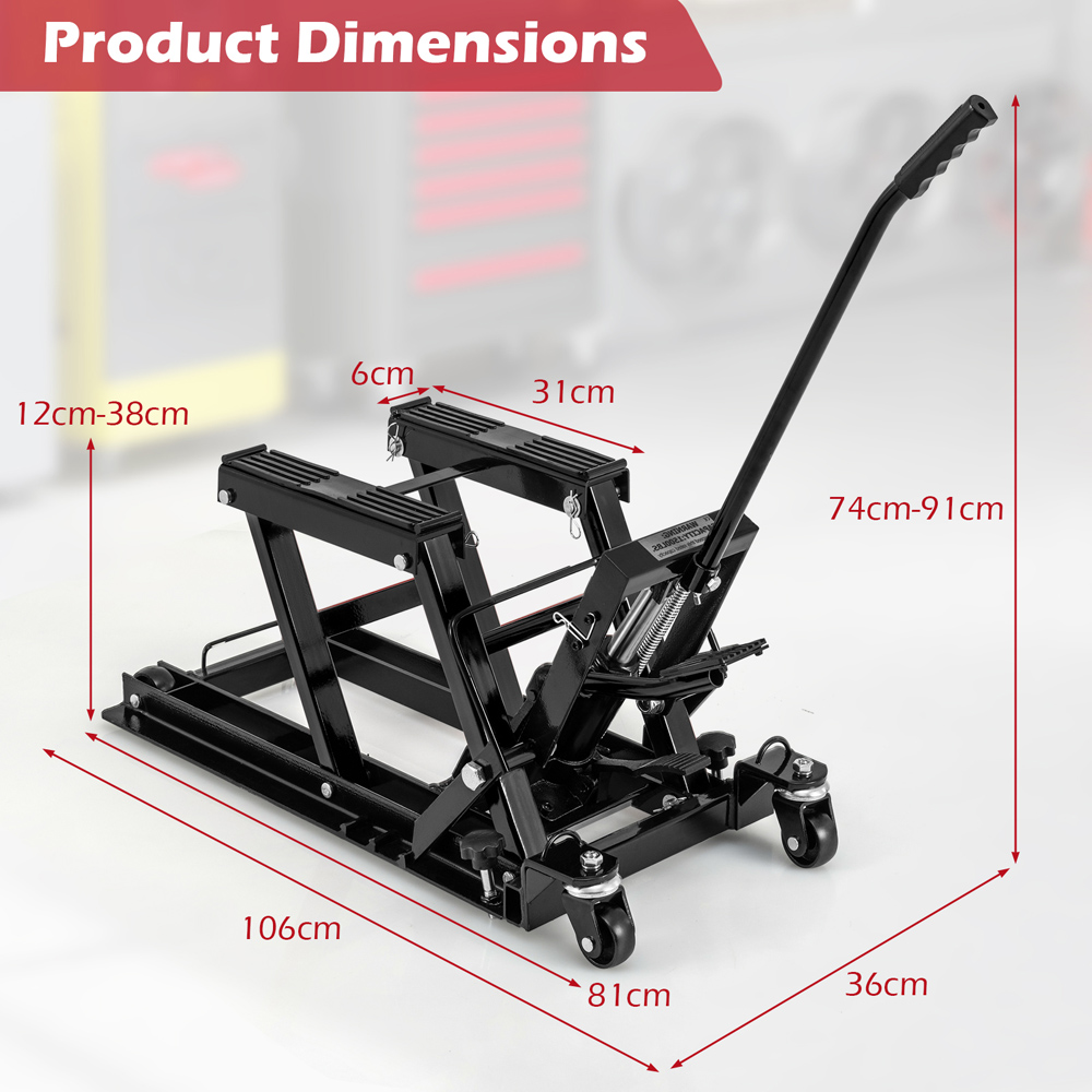 Costway 680kg Black Adjustable Motorcycle Hydraulic Lift Image 8
