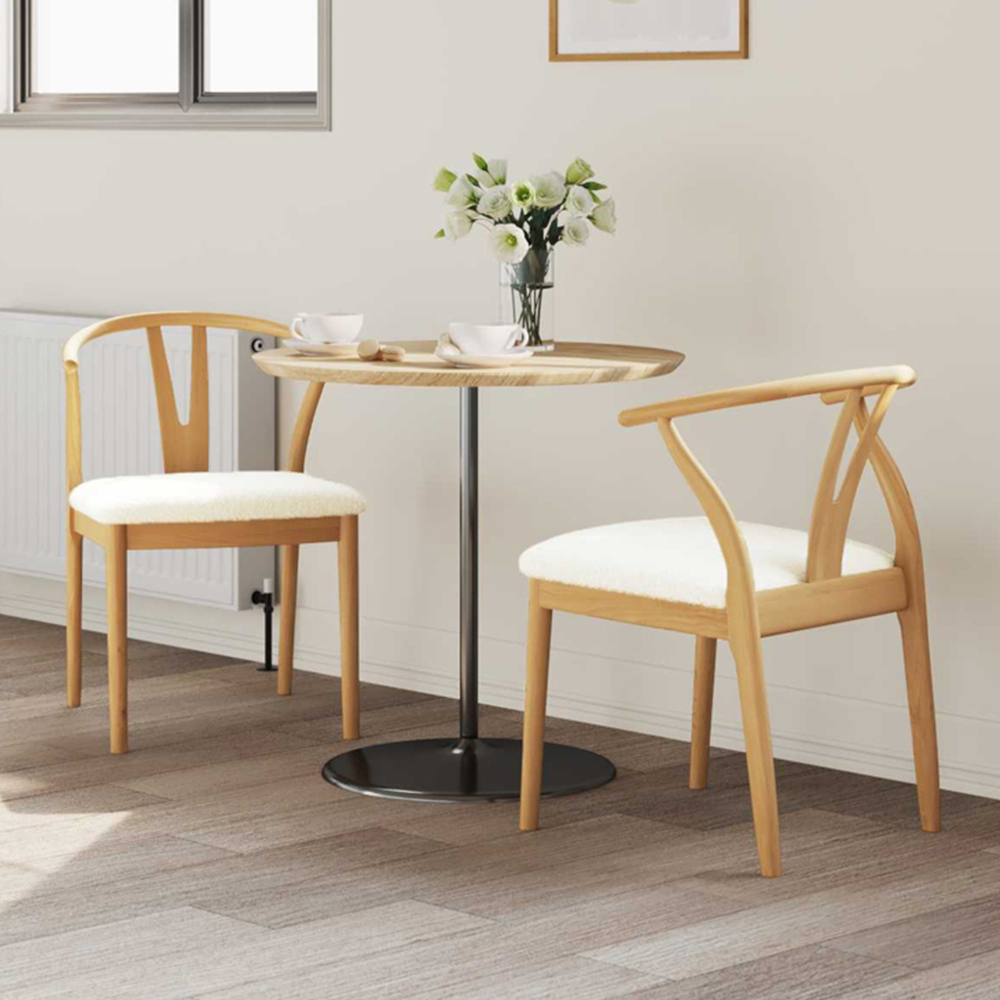 vidaXL Set of 2 Natural and White Rubberwood Curved Vintage Dining Chairs Image 1