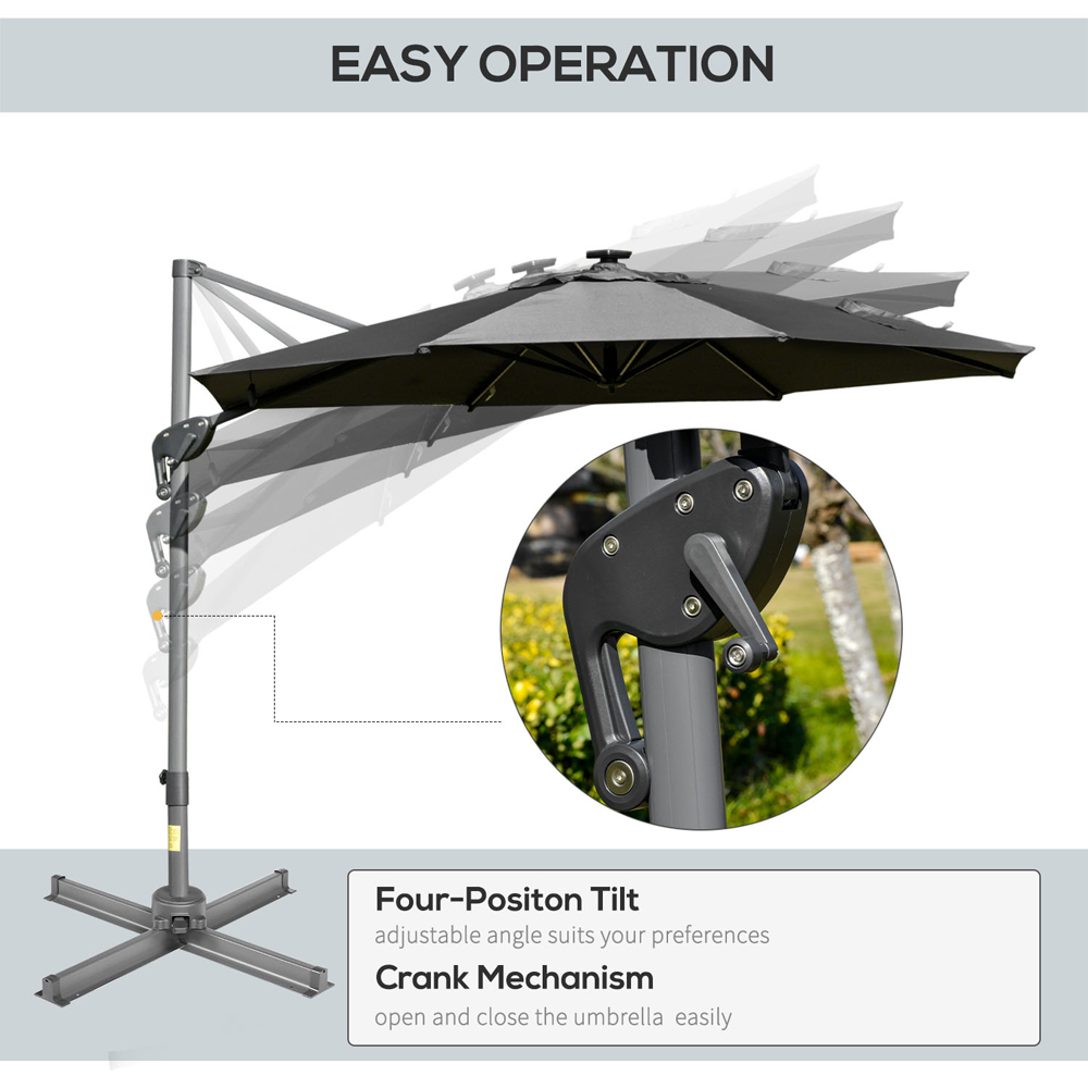 Outsunny Dark Grey LED Crank and Tilt Roma Parasol with Cross Base 3m Image 5