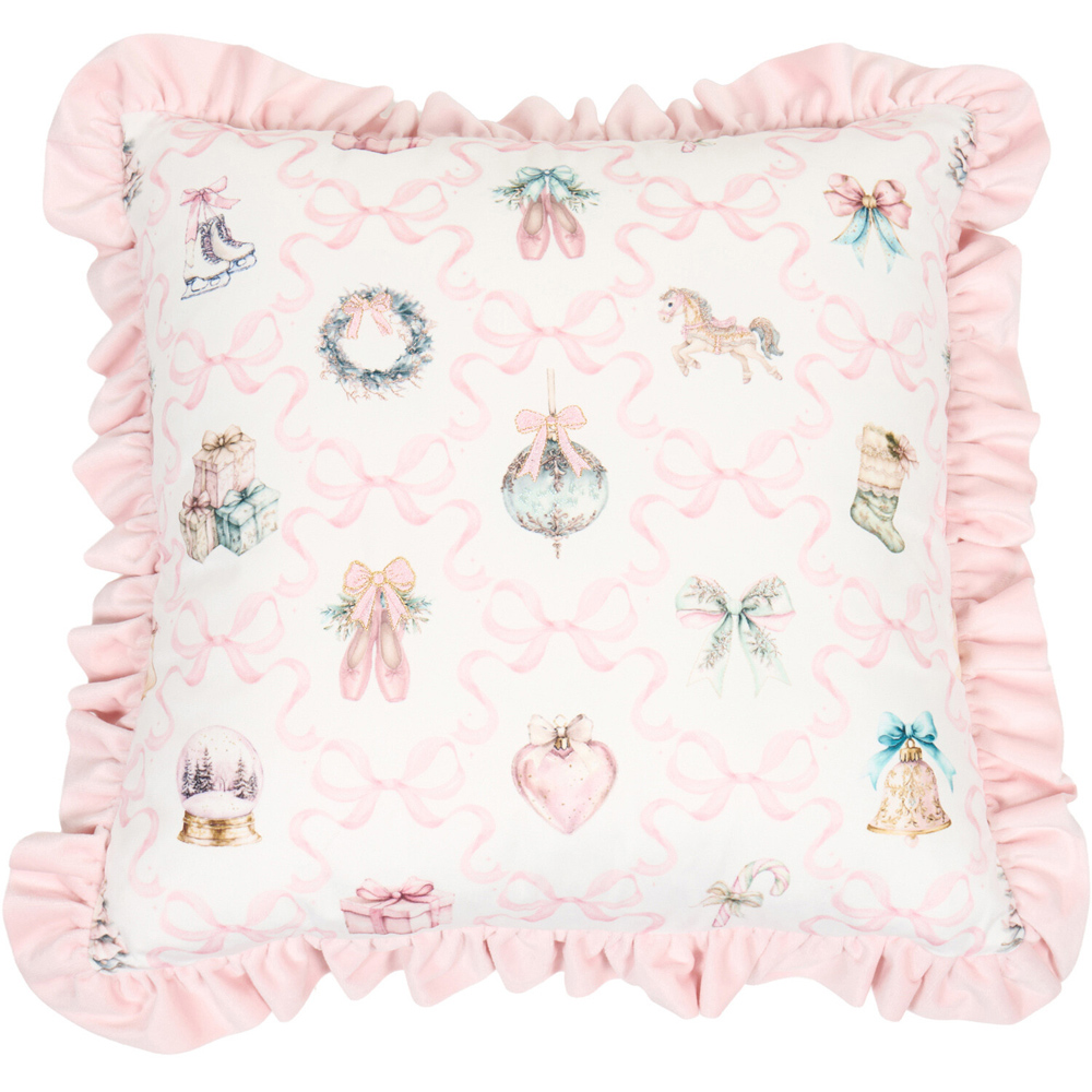 Christmas Charm Ruffle Cushion Pink Image 1
