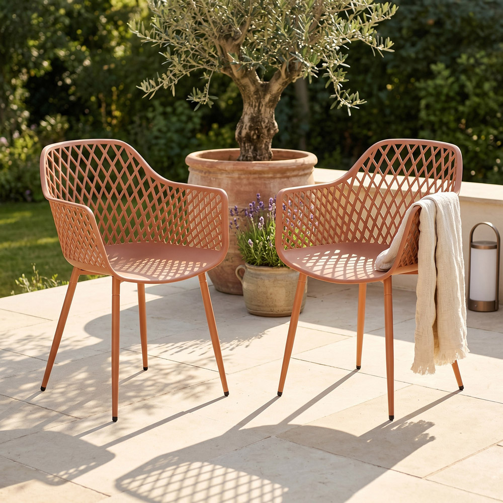 Core Products 2 Seater Terracotta Lattice Design Round Plastic Table Garden Bistro Set Image 5