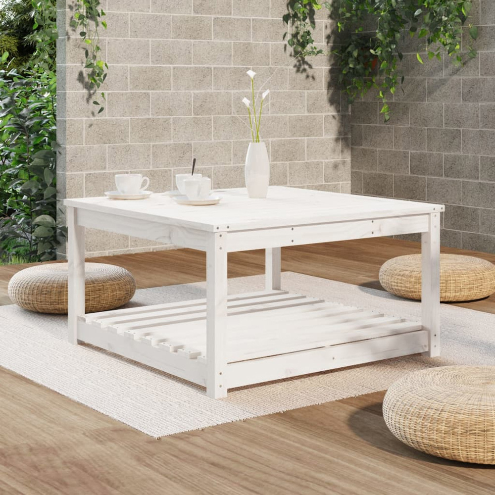 vidaXL Single Shelf White Solid Pine Wood Slatted Garden Table 82.5 x 82.5cm Image 7