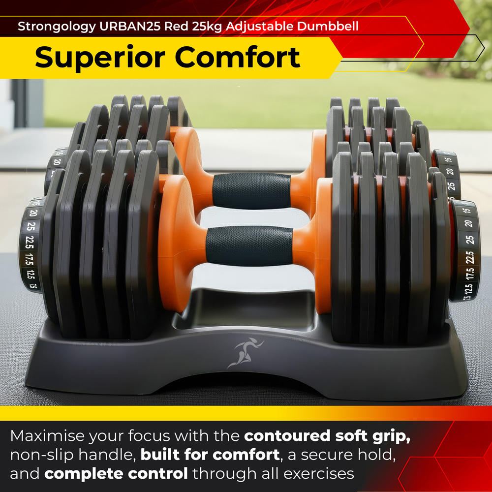Strongology Urban25 Black and Orange Adjustable Smart Dumbbell 2.5 to 25kg 2 Pack Image 4