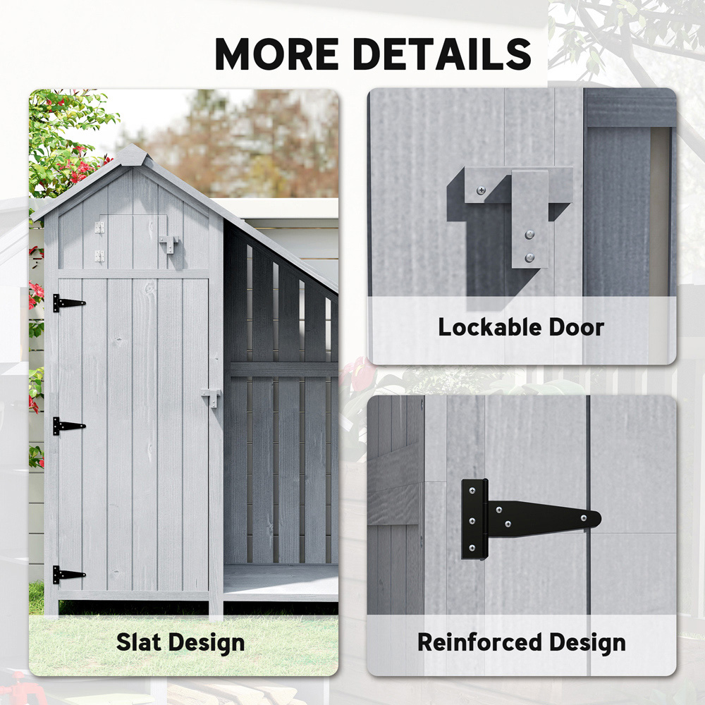 Outsunny 3.9 x 1.4ft Fir Wood Garden Storage Shed with Log Rack Image 7