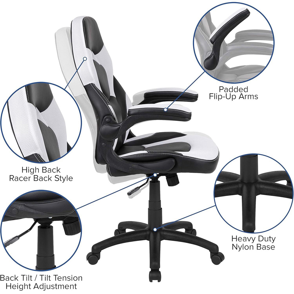 FWStyle X10 Black and White Faux Leather Racer Style Gaming Chair Image 5