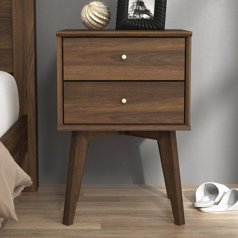 GFW Buckfast 2 Drawer Dark Brown Side Table Image 1