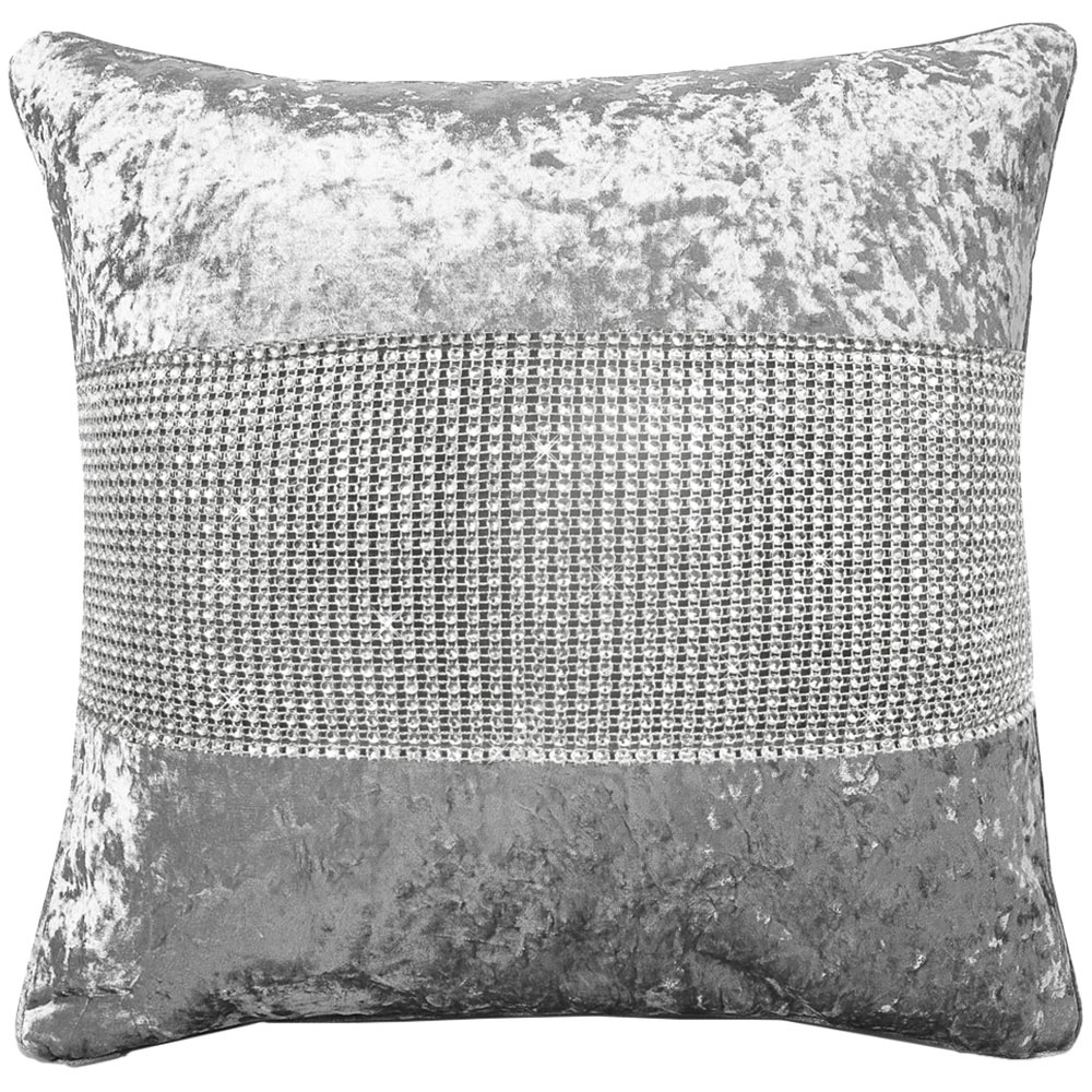 Intimates Diamonte Crushed Velvet Silver Filled Cushion 43 x 43cm 2 Pack Image 1