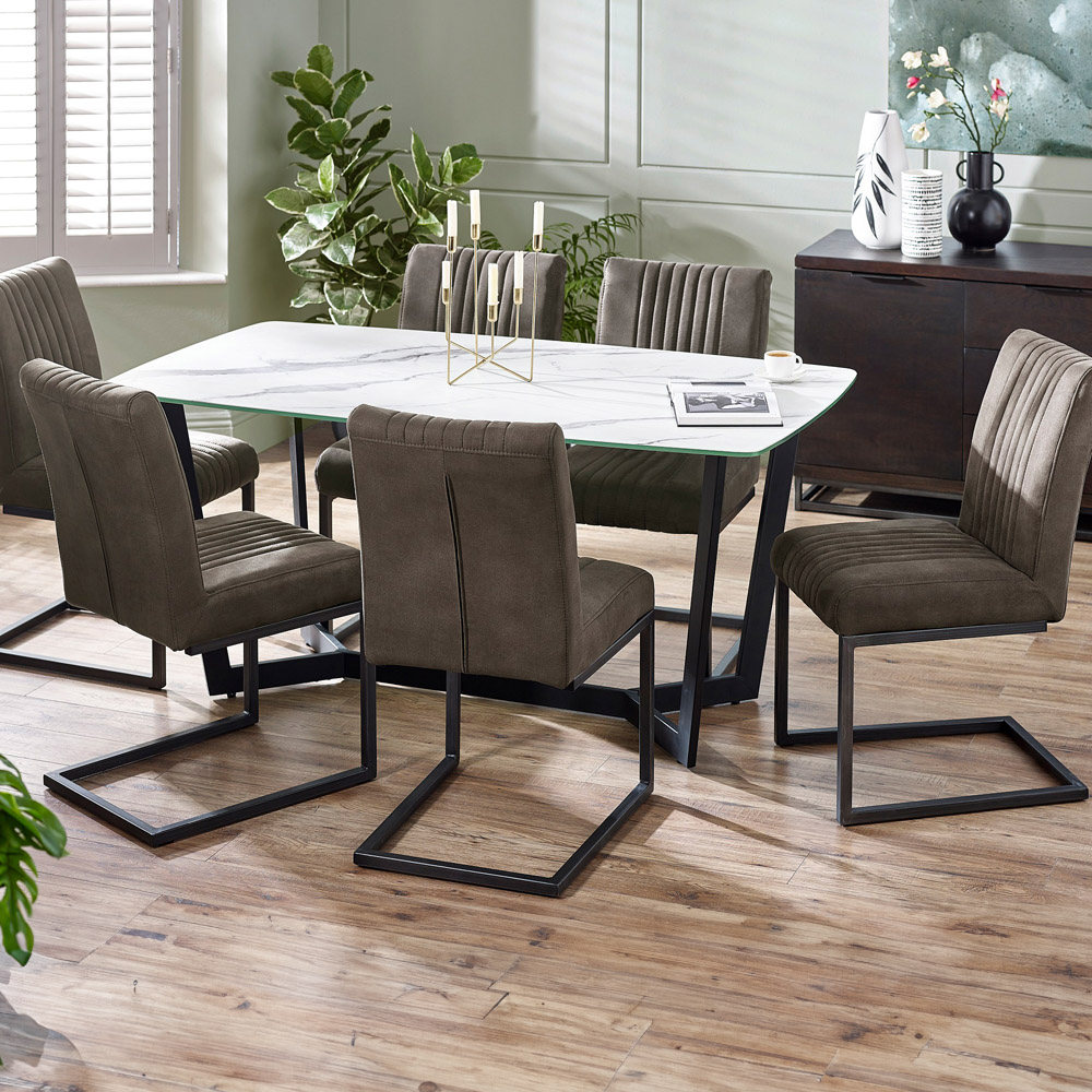Julian Bowen Olympus Brooklyn and Marble Effect 6 Seater Dining Set White and Charcoal Image 1