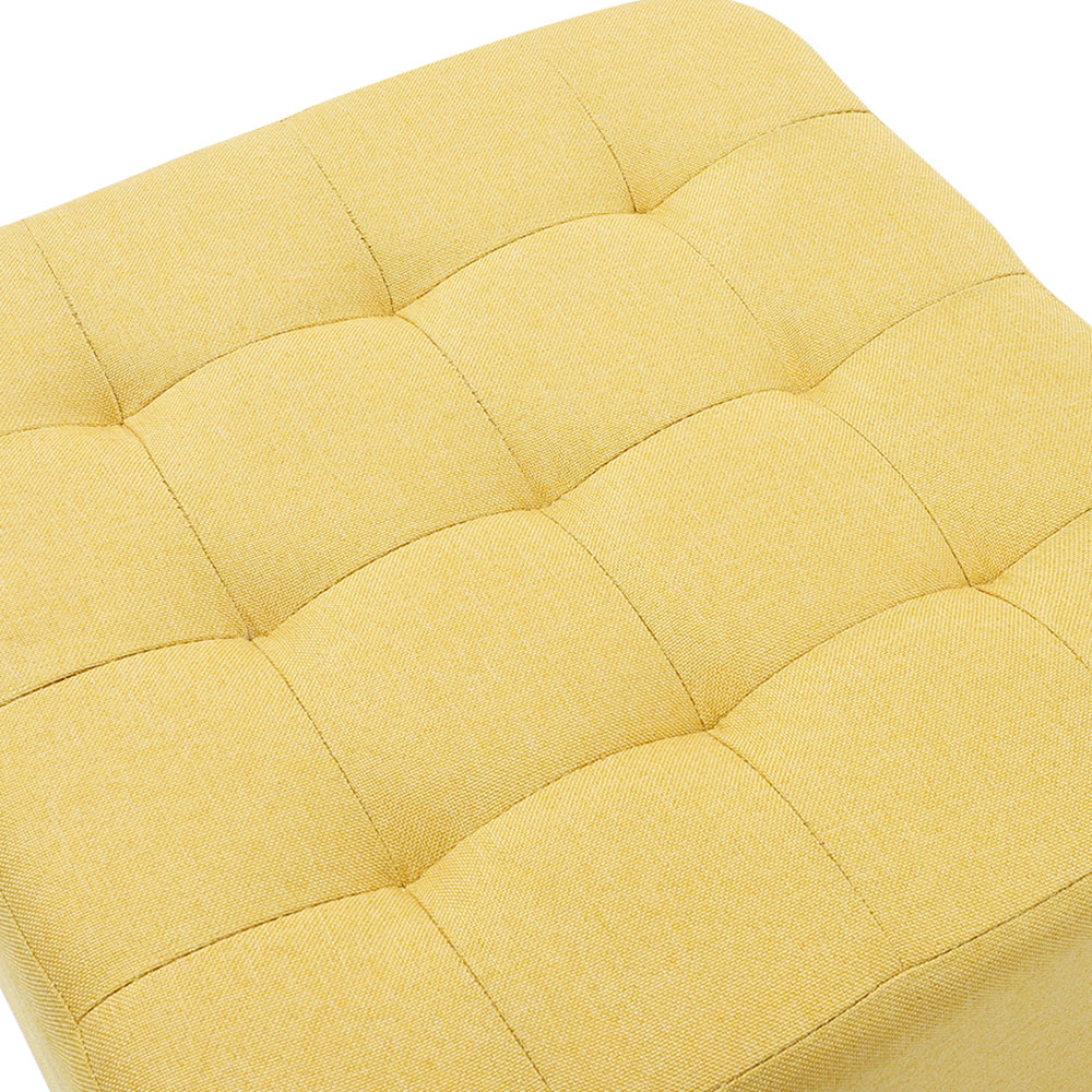 Living and Home Yellow Linen Wooden Footstool Image 4
