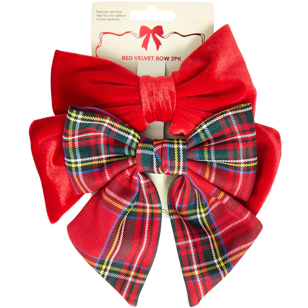 Pack of 2 Velvet Bow Hair Clips Red Image 1