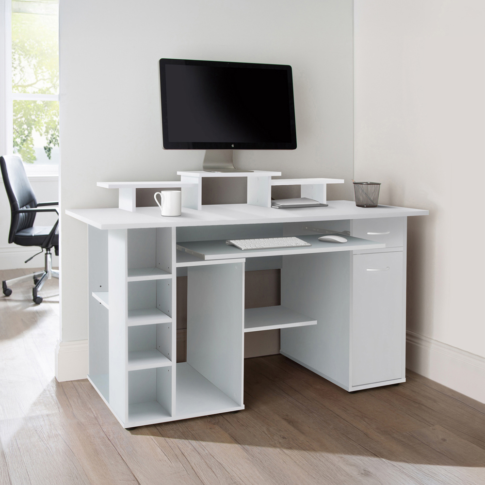 Alphason San Diego Single Door Single Drawer White Office Desk Image 4