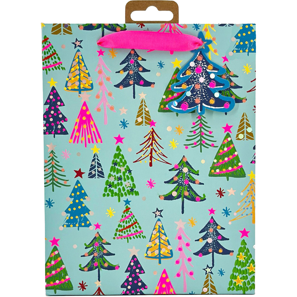 Colourful Christmas Tree Gift Bag Blue Image 1