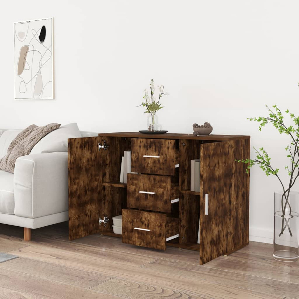 vidaXL 2 Door 3 Drawer Smoked Oak Sideboard Image 3