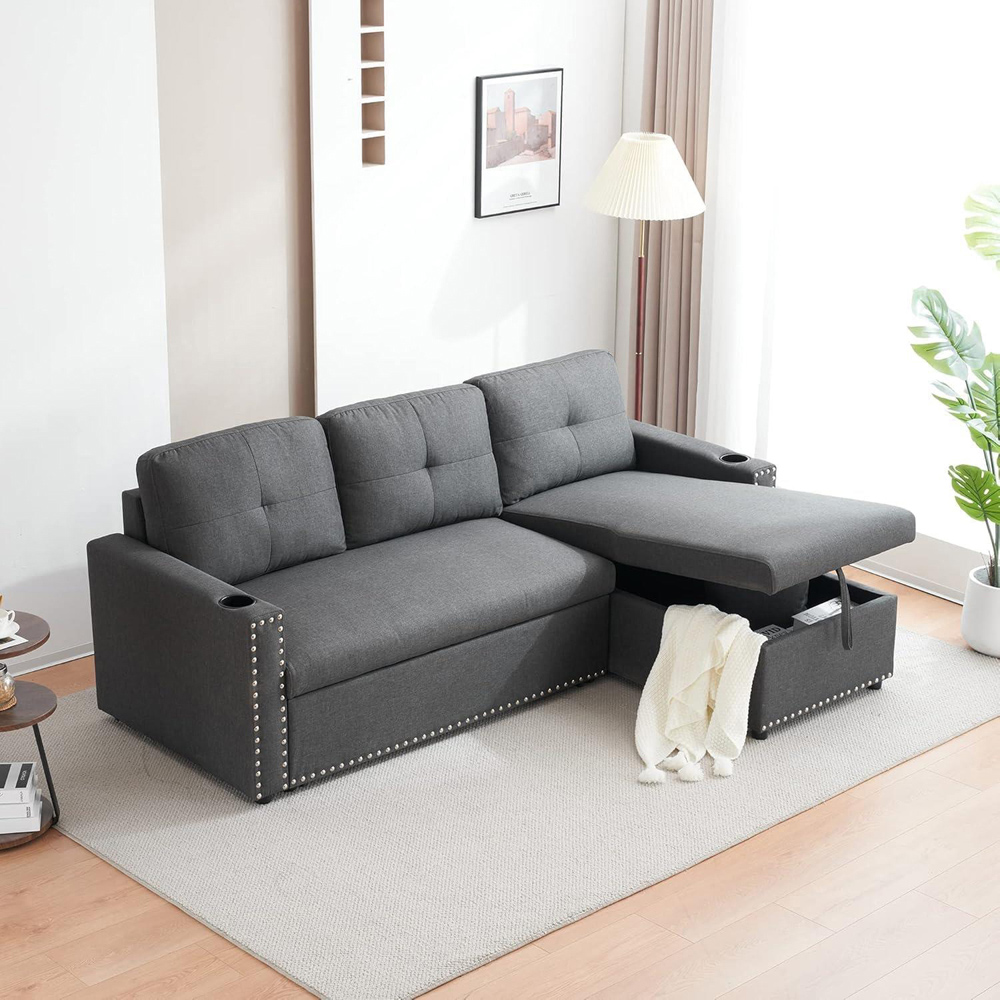 Kosy Koala 3 Seater Light Grey Reversible Sectional Sofa Bed with Storage Chaise Image 8