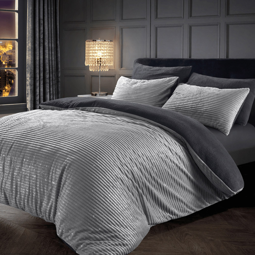 Velosso Single Silver Glitter Cord Duvet Set Image 1