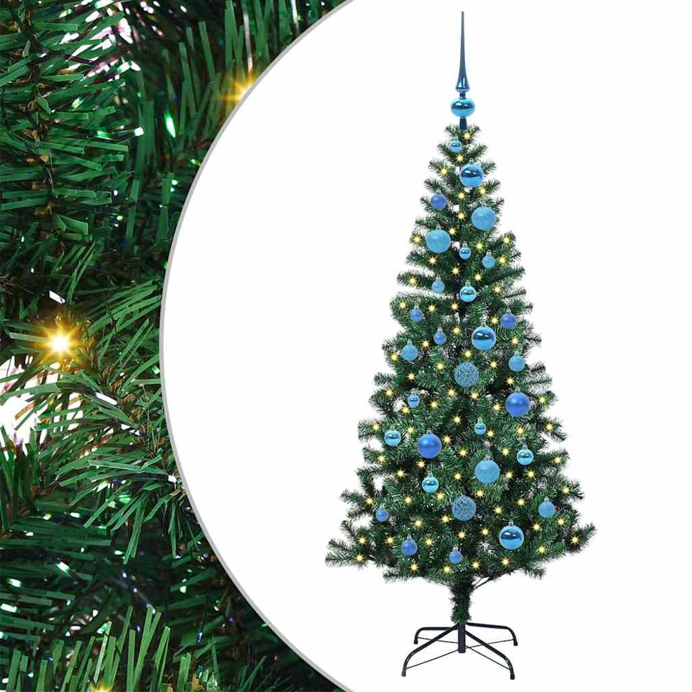 vidaXL Pre-Lit Blue Baubles Green Artificial Christmas Tree 5ft Image 2