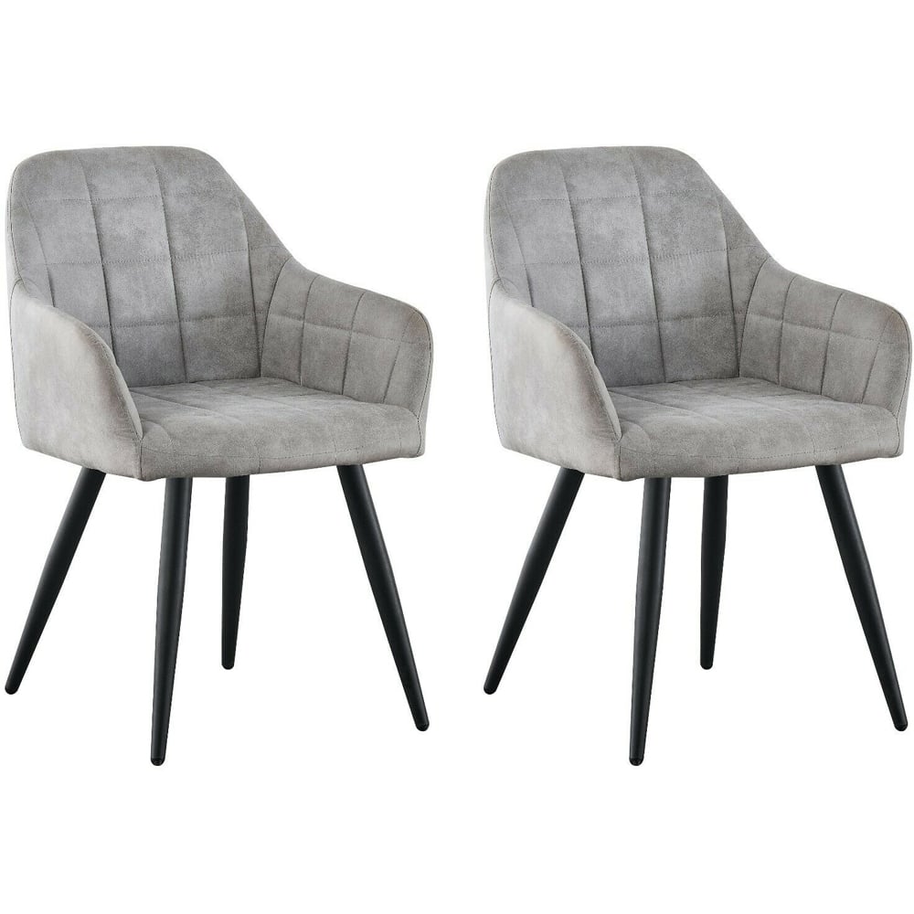 wilko Adrian Set of 2 Light Grey Suede Faux Leather Dining Chairs Image 2