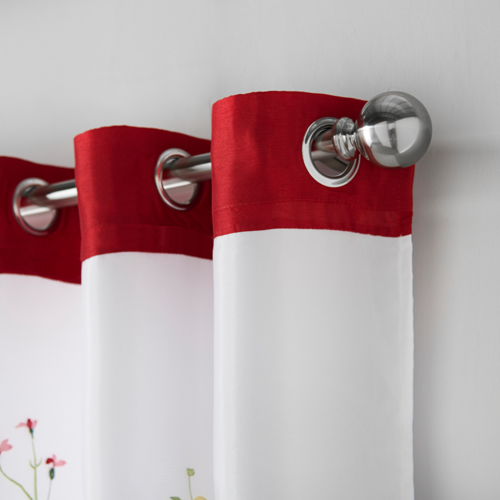 Alan Symonds Embroidered White and Red Floral Lined Ring Top Eyelet Voile Curtains 147 x 137cm Image 3
