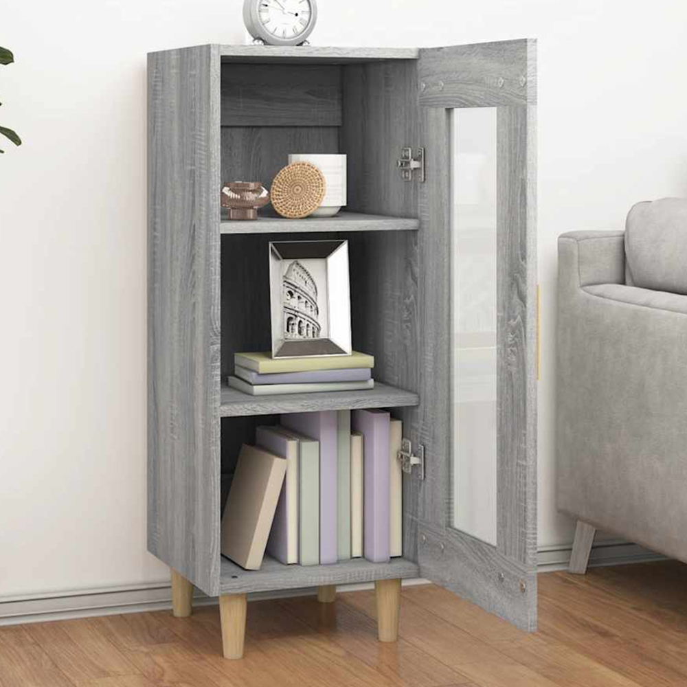 vidaXL Single Glass Door Grey Sonoma Wooden Sideboard Image 1