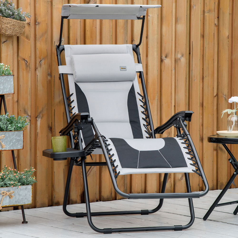Outsunny Grey and Black Zero Gravity Folding Recliner Chair Image 1