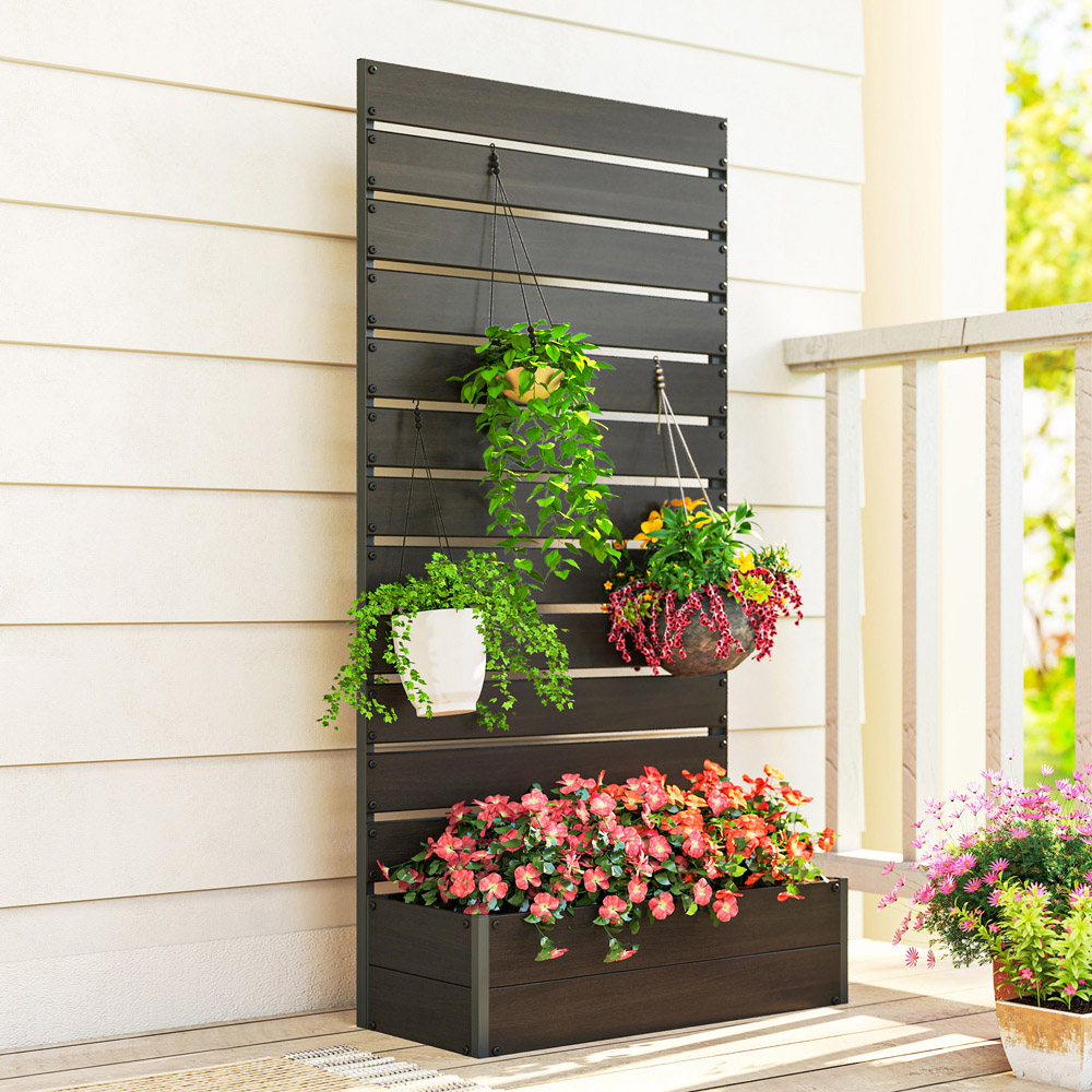 Outsunny Black Raised Garden Bed with Trellis 180 x 38 x 91cm Image 3