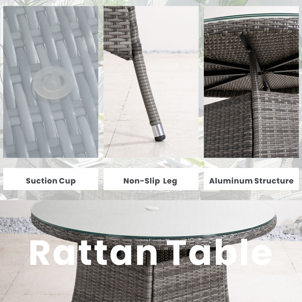 Direct Wicker Outdoor 4 Seater Grey Rattan Glass Top Aluminium Frame Round Dining Table Image 6