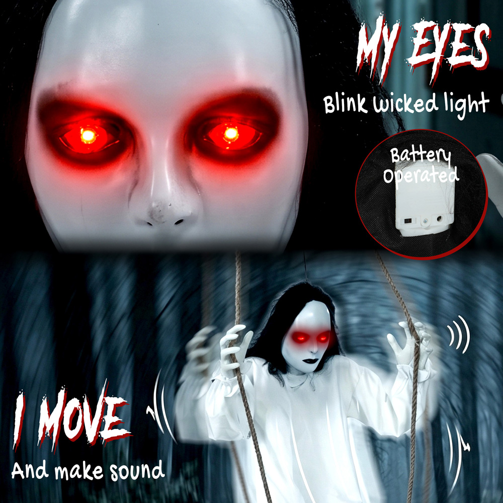 HOMCOM Light Up Animated Hanging Swing Ghost Halloween Decoration 5.5ft Image 8