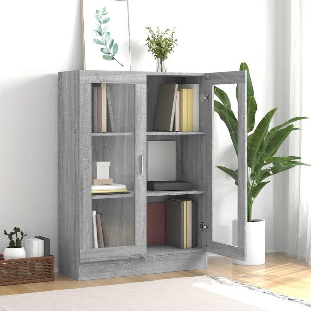 vidaXL 2 Glass Door 3 Shelf Grey Sonoma Vitrine Cabinet Image 6