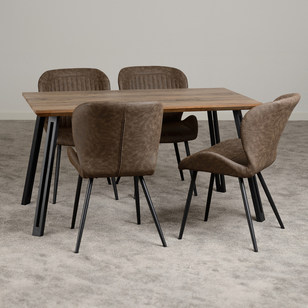 Seconique Quebec 4 Seater Straight Edge Dining Set Medium Oak and Brown Image 1