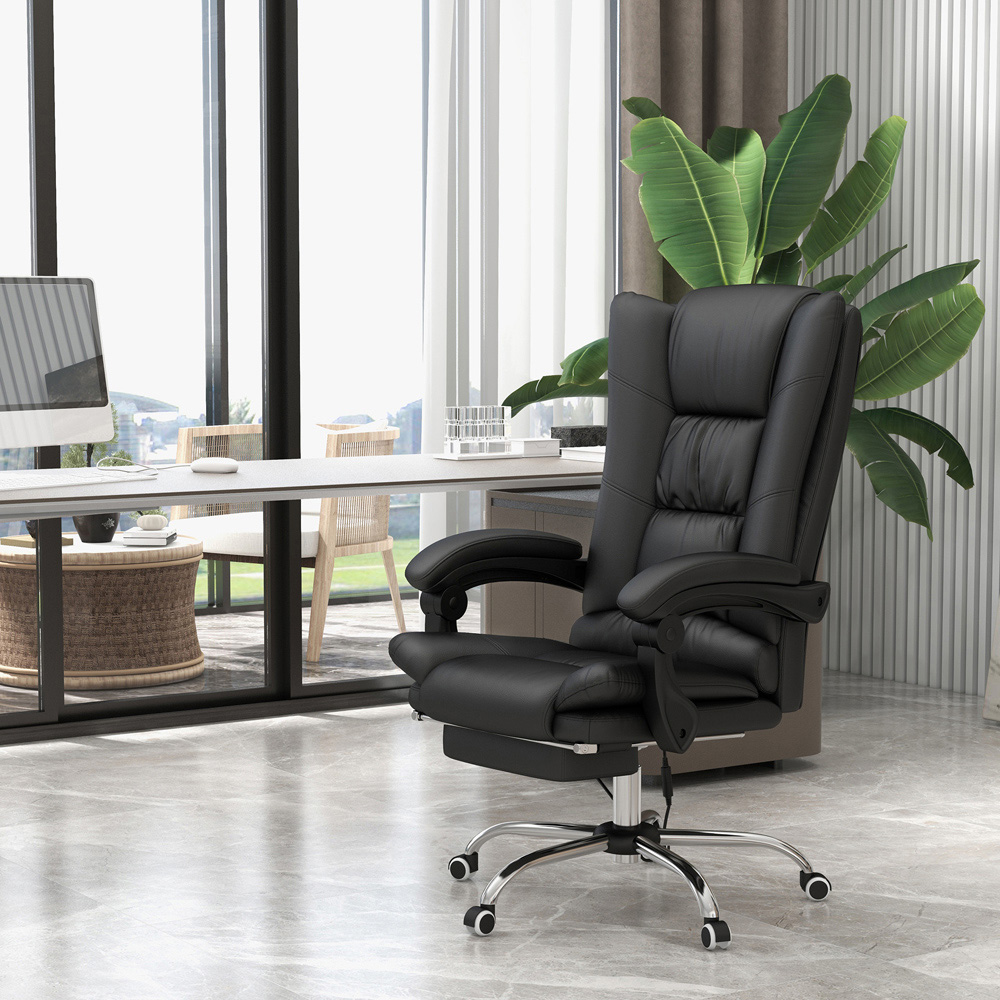 Portland Black PU Leather Vibration Massage and Heat Office Chair Image 3