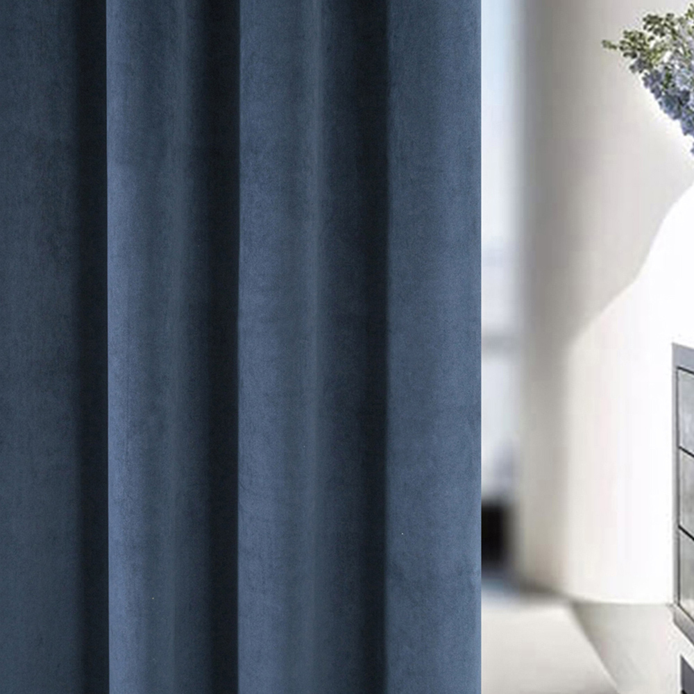 Enhanced Living Oxford Navy Thermal Blackout Pencil Pleat Velvet Curtains 168 x 137cm Image 2