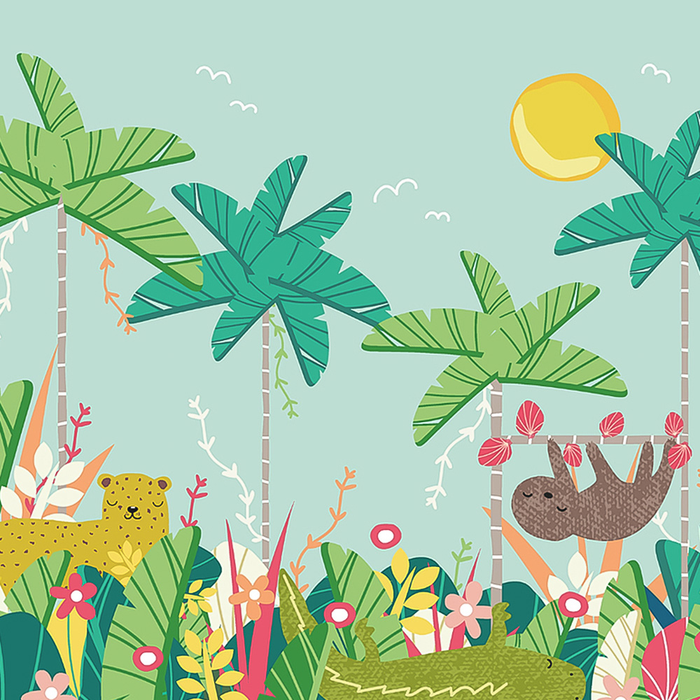 Origin Murals Jungle Animals Blue Wall Mural Image 2